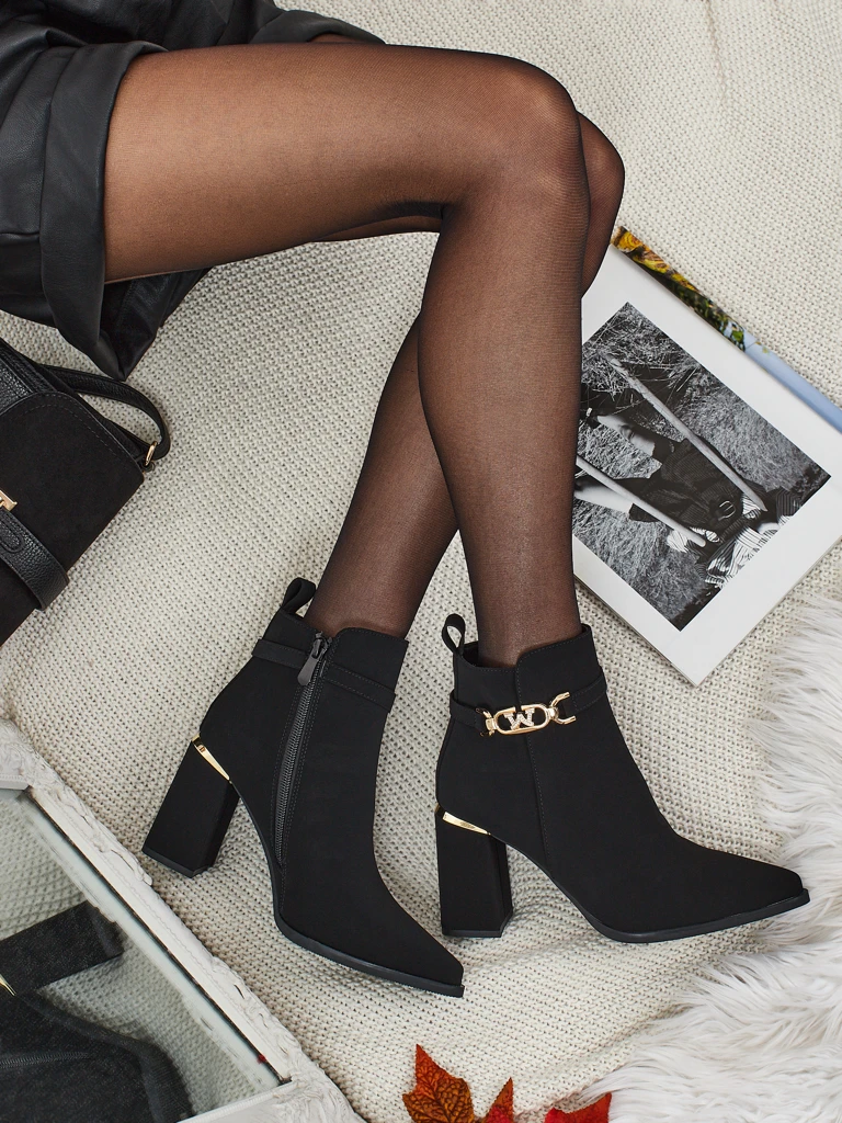 Botine de damă eco piele întoarsă cu toc gros Ostirena