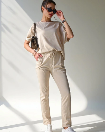 Royalfashion Set de bumbac pentru femei cu mâneci scurte și pantaloni drepti