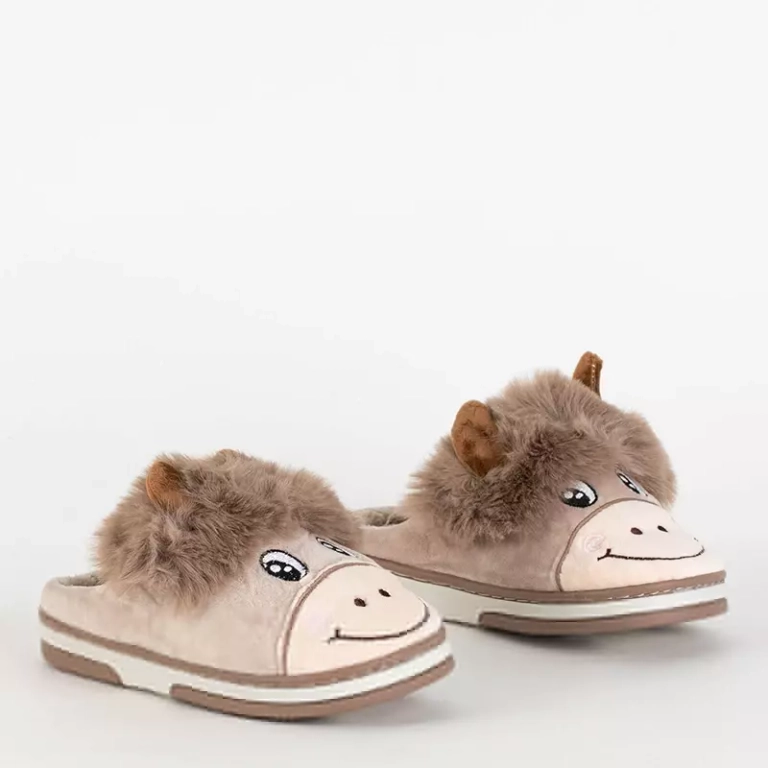 OUTLET Animmes papuci de taur bej pentru copii - Incaltaminte