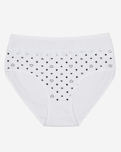 Slip de dama din bumbac alb cu inimioare - Lenjerie intima