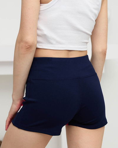 Pantaloni scurți bleumarin cu inserție colorată- Îmbrăcăminte