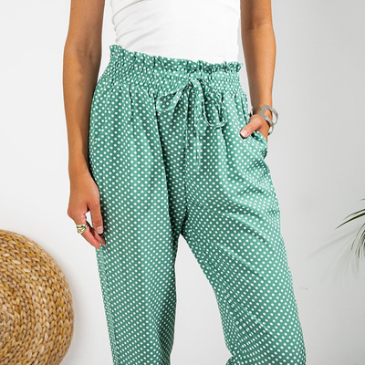 Pantaloni pentru femei verde cu buline PLUS SIZE - Îmbrăcăminte