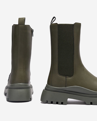 OUTLET Cizme cu toc plat pentru femei de culoare verde închis Okidas - Încălțăminte