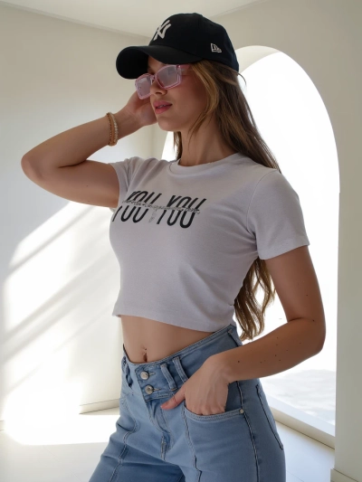Royalfashion Top Cropped din Bumbac pentru Femei cu Inscripția