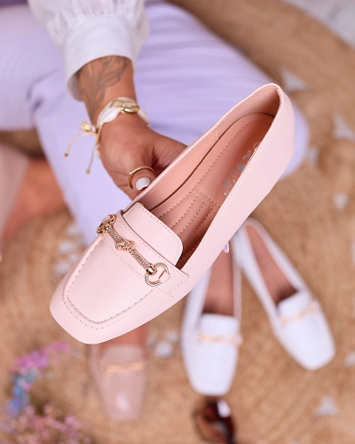 Royalfashion Mocasini bej pentru femei cu ornament auriu Olerika