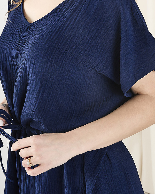 Rochie supradimensionată de lungime midi pentru femei, de culoare albastru marin - Îmbrăcăminte