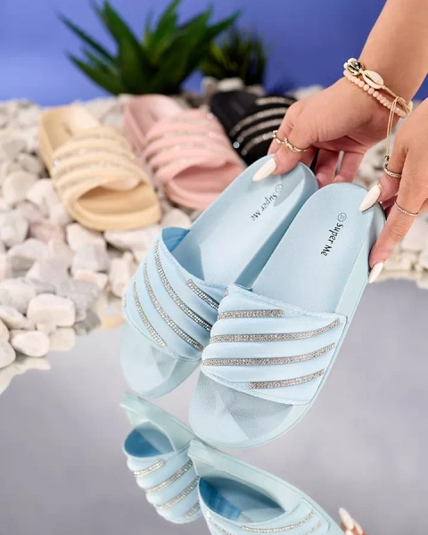 Papuci de dama albastri cu zirconiu cubic Mytaris - Incaltaminte