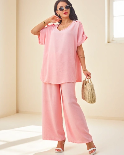 Set de bumbac pentru femei Royalfashion cu mâneci scurte și pantaloni largi