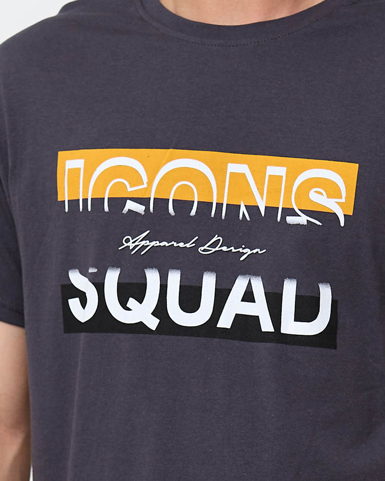 Tricou barbatesc gri inchis cu imprimeu - Imbracaminte