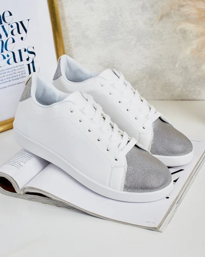 Sneakers de damă Royalfashion Calista argintiu-alb, eleganți, piele ecologică