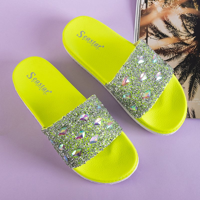 Papuci cu platformă verde pentru femei, cu zirconiu cubic Sailor - încălțăminte