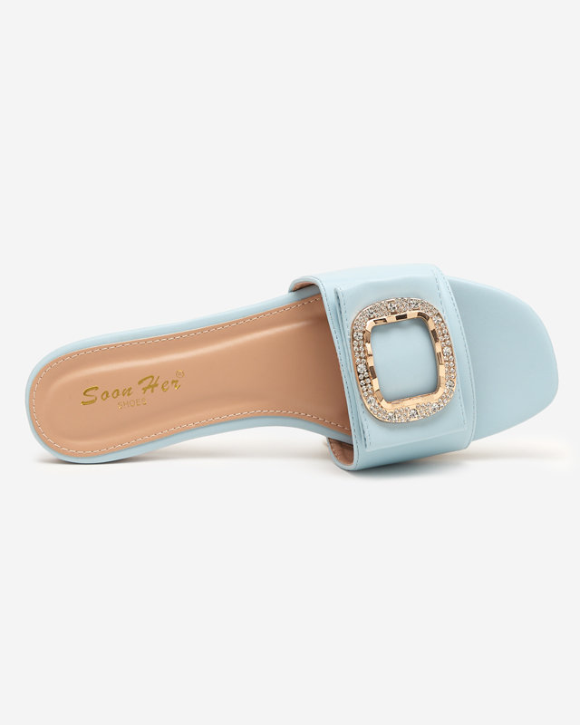 OUTLET Papuci de dama albastri cu ornament cu zirconiu Iteria - Incaltaminte