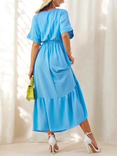 Royalfashion Rochie midi pentru femei cu mâneci scurte și butoane decorative