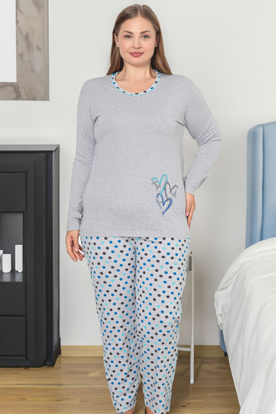 Royalfashion Pijamale pentru femei din 2 piese din bumbac cu buline MĂRIME PLUS