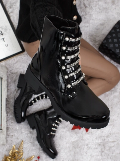 Botine de damă lăcuite cu șireturi Fjorra