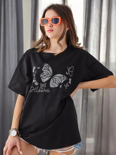 Royalfashion Tricou din bumbac pentru femei Fluture romantic