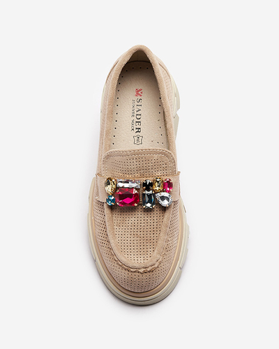 Mocasini de damă maro deschis cu ornament Bokkso- Footwear