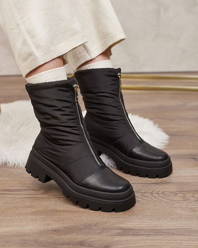 Royalfashion Cizme cu toc plat pentru femei, negre Tainve