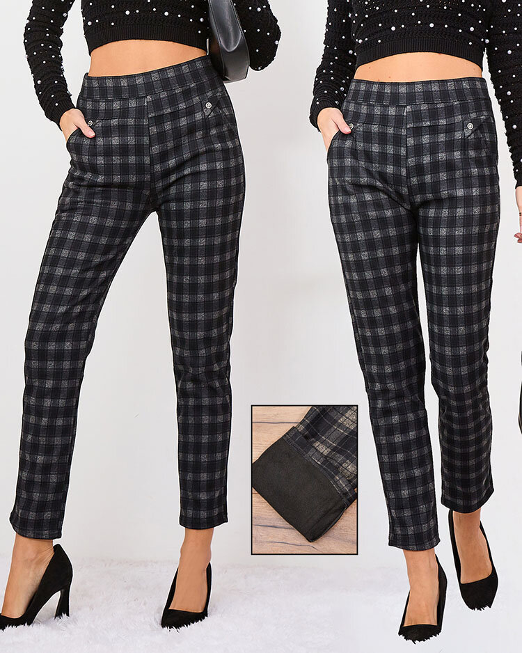 Royalfashion Pantaloni treggings cu carouri izolate pentru femei gri-maro