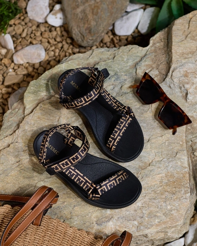 Royalfashion Sandale sport de damă negre și maro cu imprimeu Iberifa