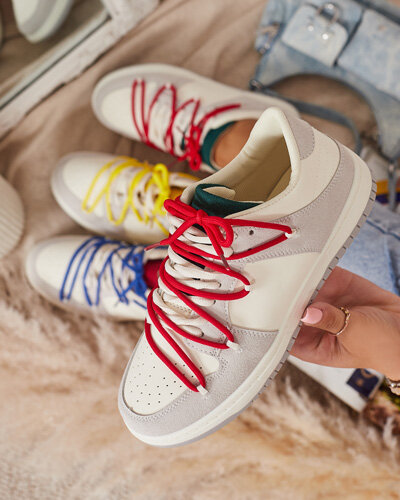 Adidași sport de damă albi și gri, cu șireturi roșii Olierinc - Încălțăminte