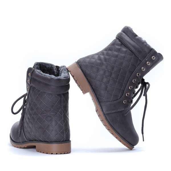 Szare workery z pikowanym wykończeniem Marlenne- Obuwie