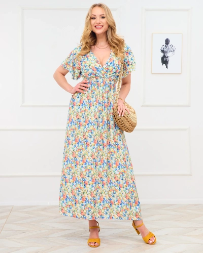 Rochie maxi galbenă cu motive florale pentru femei - Îmbrăcăminte