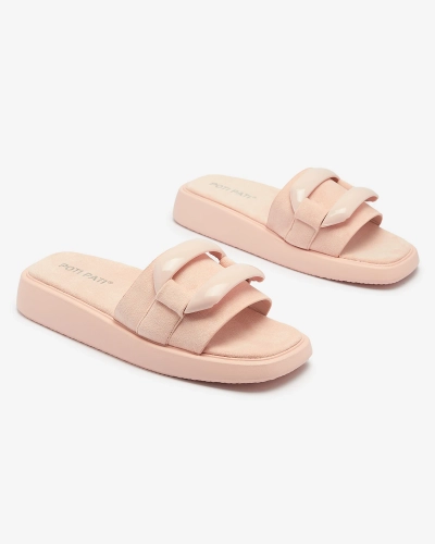 Șlapi de damă roz din eco-suede Omve - Încălțăminte