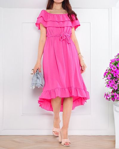 Rochie de damă fucsia cu volane - Îmbrăcăminte