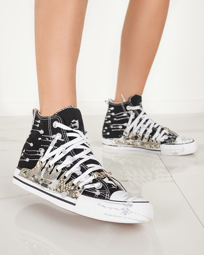 OUTLET Tenisi de damă negri, înalți, cu sclipici Survivi- încălțăminte