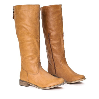 Brązowe kozaki na płaskim obcasie Reyana - Obuwie