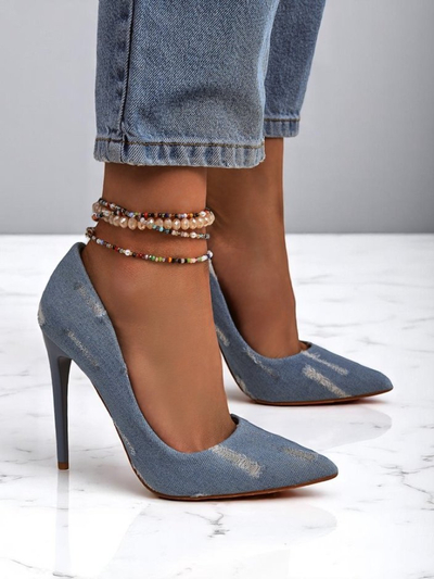 Royalfashion Pantofi cu toc înalt pentru femei Denim Chic