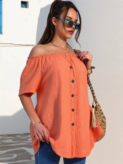 Bluză din bumbac pentru femei Royalfashion în stil spaniol cu butoane decorative
