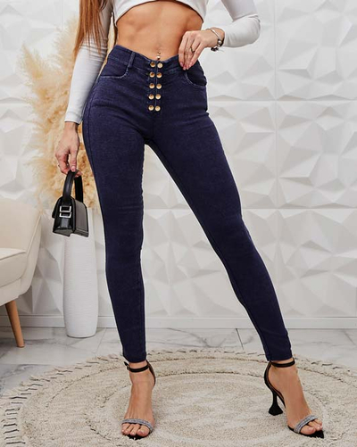 Royalfashion Pantaloni teggings de damă cu nasturi decorativi