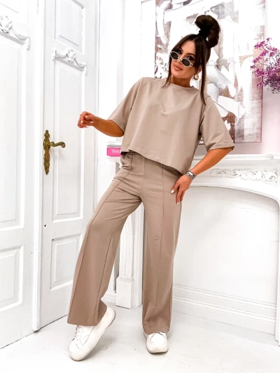 Royalfashion Set din bumbac pentru femei cu pantaloni evazați