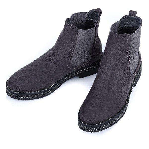 Szare botki z cyrkoniami na płaskim obcasie Izzie - Obuwie