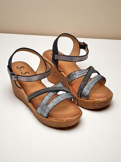 Sandale cu toc wedge pentru femei Royalfashion cu pietre strălucitoare și sclipici Eclat