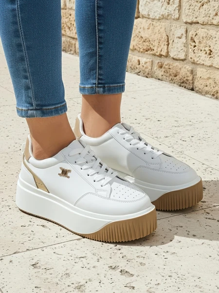 Sneakers damă Arianna Bianco cu platformă din piele ecologică de 5 cm