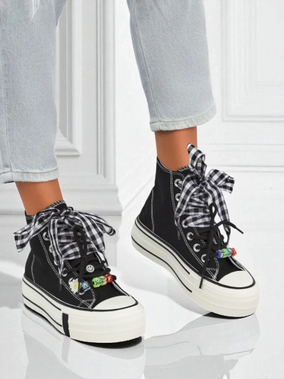 Adidași de damă Callisto Negri cu platforme din material textil și accente retro