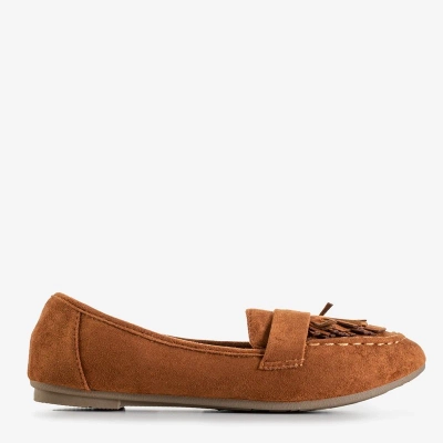 OUTLET Mocasini de damă ecologică de culoare camel cu franjuri Daiane - Încălțăminte