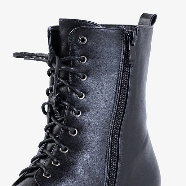 Ghete dama cu toc plat negru, cu perle Minot - Încălțăminte