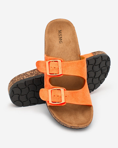 Royalfashion Șlapi de damă portocalii neon portocalii cu catarame Foumy