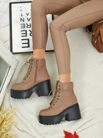 Botine damă eco piele întoarsă cu toc gros și platformă Tavlissa