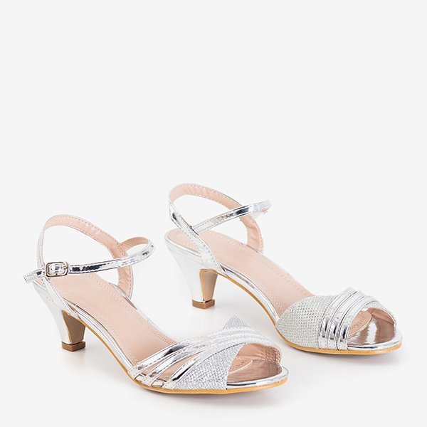 Sandale de dama argintii cu toc mic Fererre - Pantofi