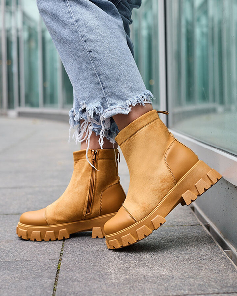 Royalfashion Cizme cu toc plat de damă cu toc plat în camel Leffoi