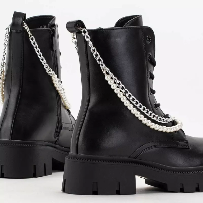 OUTLET Genti dama negre cu lant si perle Agsiva - Incaltaminte