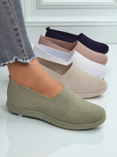 Gaia Verde dames mocassins - comfortabele groene stoffen schoenen met platte hak