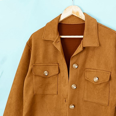 Geacă de cămașă oversize pentru femei, din piele ecologică maro - Îmbrăcăminte