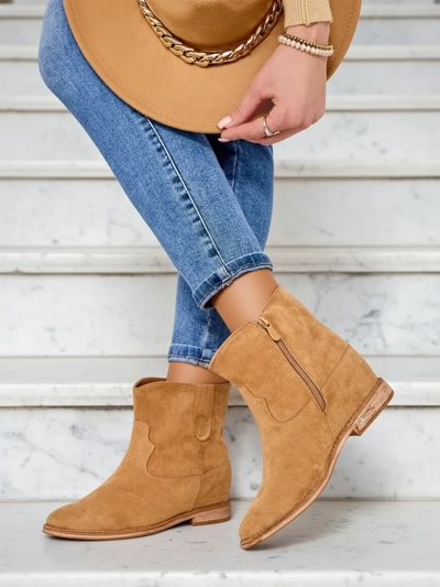 Cizme maro de glezna Royalfashion cu stil cowboy pe talpa acoperita Patorias