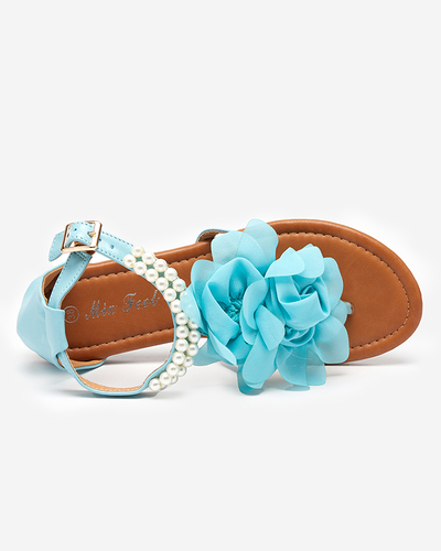 OUTLET Sandale de dama albastre cu perle si floare din stofa Amerile - Incaltaminte